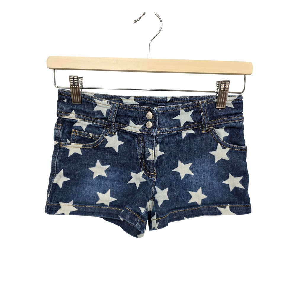 Mini Boden Denim Shorts Girls 9Y Blue Star Print Americana Celestial Play Summer